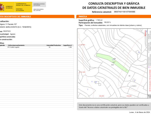 Rustic land For sell in Barlovento in Santa Cruz de Tenerife 