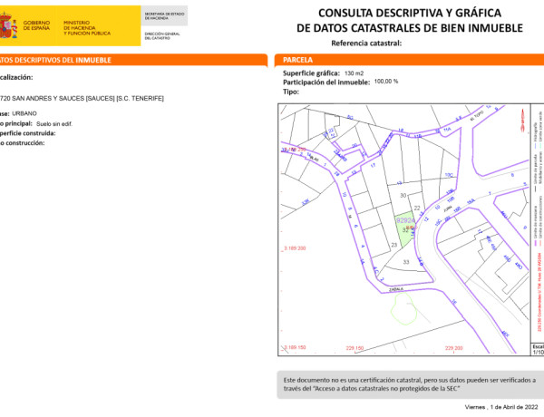 Suelo urbanizable en Venta en San Andres Y Sauces Santa Cruz de Tenerife 