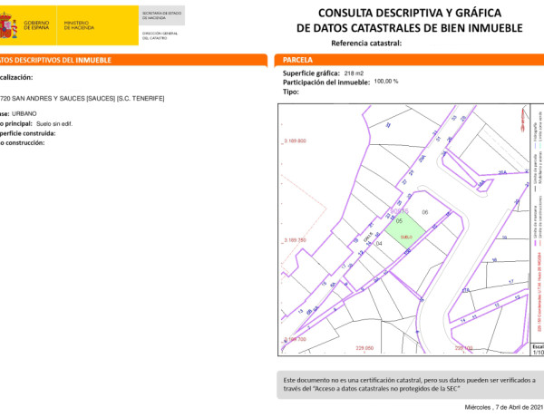 Solar urbano en Venta en San Andres Y Sauces Santa Cruz de Tenerife 